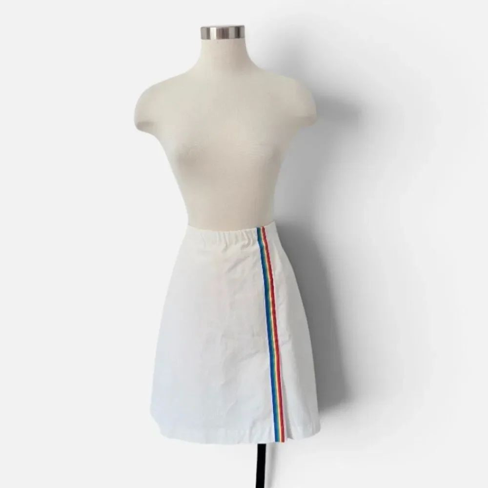 Vintage 1970s Evco Rainbow White Mini Skirt Skort Shorts Large Medium